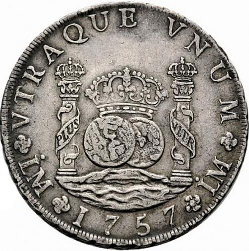 8 Reales Reverse Image minted in SPAIN in 1757JM (1746-59  -  FERNANDO VI)  - The Coin Database