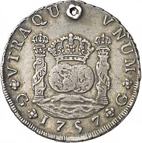 8 Reales Reverse Image minted in SPAIN in 1757J (1746-59  -  FERNANDO VI)  - The Coin Database
