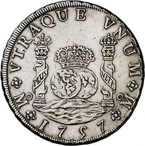 8 Reales Reverse Image minted in SPAIN in 1757MM (1746-59  -  FERNANDO VI)  - The Coin Database
