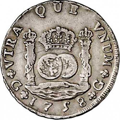 8 Reales Reverse Image minted in SPAIN in 1758J (1746-59  -  FERNANDO VI)  - The Coin Database