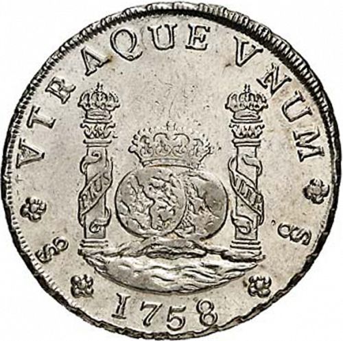 8 Reales Reverse Image minted in SPAIN in 1758J (1746-59  -  FERNANDO VI)  - The Coin Database