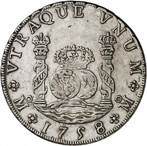 8 Reales Reverse Image minted in SPAIN in 1758MM (1746-59  -  FERNANDO VI)  - The Coin Database
