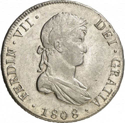 8 Reales Obverse Image minted in SPAIN in 1808PJ (1808-33  -  FERNANDO VII)  - The Coin Database