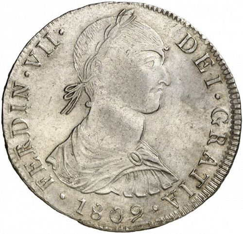 8 Reales Obverse Image minted in SPAIN in 1809JP (1808-33  -  FERNANDO VII)  - The Coin Database