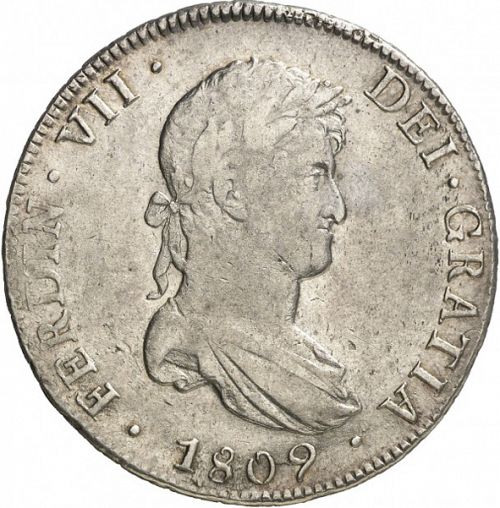 8 Reales Obverse Image minted in SPAIN in 1809PJ (1808-33  -  FERNANDO VII)  - The Coin Database