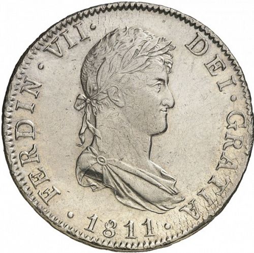 8 Reales Obverse Image minted in SPAIN in 1811HJ (1808-33  -  FERNANDO VII)  - The Coin Database