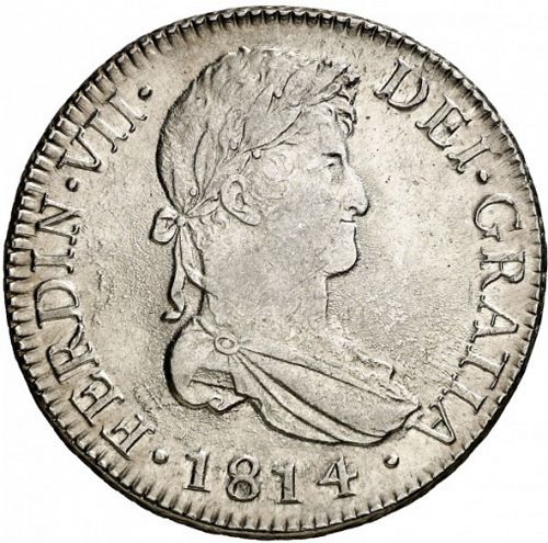8 Reales Obverse Image minted in SPAIN in 1814CJ (1808-33  -  FERNANDO VII)  - The Coin Database