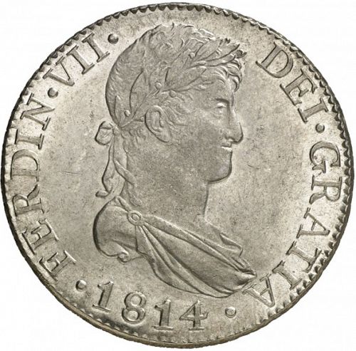 8 Reales Obverse Image minted in SPAIN in 1814CJ (1808-33  -  FERNANDO VII)  - The Coin Database