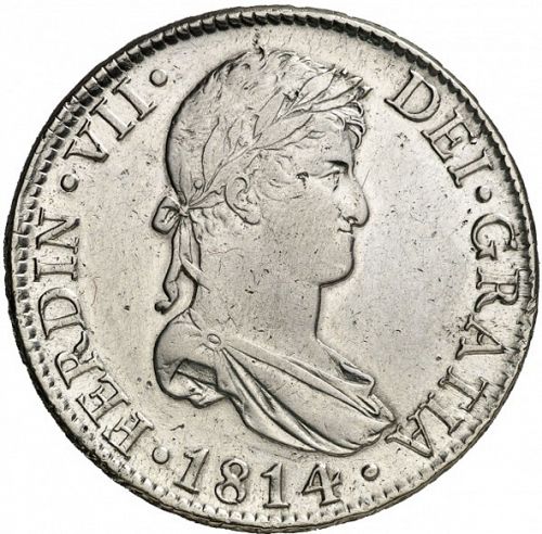 8 Reales Obverse Image minted in SPAIN in 1814GJ (1808-33  -  FERNANDO VII)  - The Coin Database