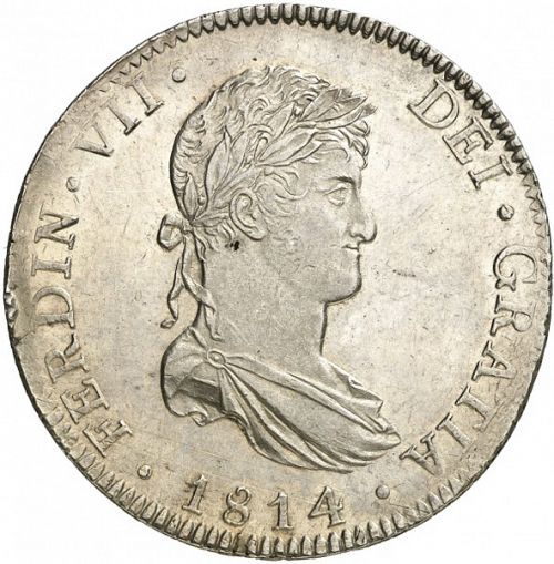 8 Reales Obverse Image minted in SPAIN in 1814HJ (1808-33  -  FERNANDO VII)  - The Coin Database