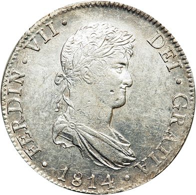 8 Reales Obverse Image minted in SPAIN in 1814JJ (1808-33  -  FERNANDO VII)  - The Coin Database