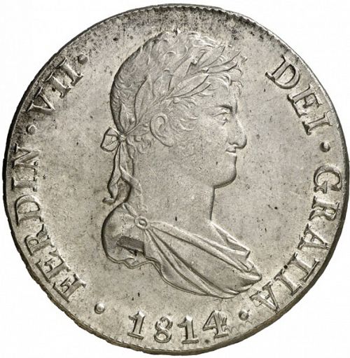 8 Reales Obverse Image minted in SPAIN in 1814JP (1808-33  -  FERNANDO VII)  - The Coin Database