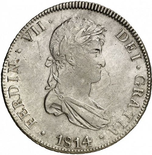 8 Reales Obverse Image minted in SPAIN in 1814PJ (1808-33  -  FERNANDO VII)  - The Coin Database