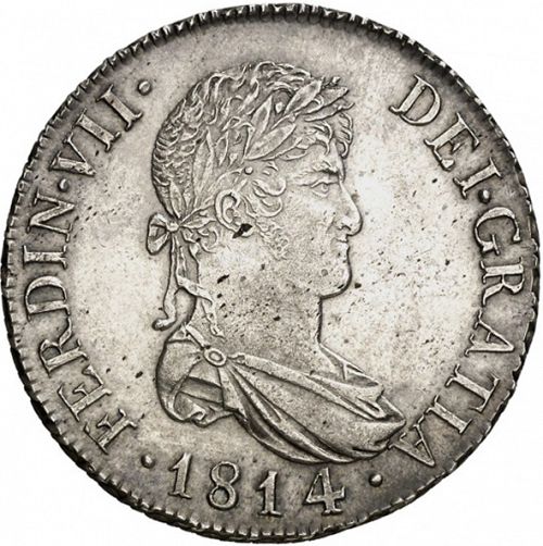 8 Reales Obverse Image minted in SPAIN in 1814SF (1808-33  -  FERNANDO VII)  - The Coin Database