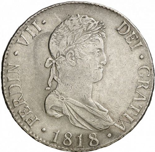 8 Reales Obverse Image minted in SPAIN in 1818GJ (1808-33  -  FERNANDO VII)  - The Coin Database