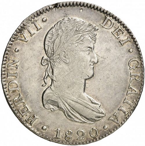8 Reales Obverse Image minted in SPAIN in 1820JJ (1808-33  -  FERNANDO VII)  - The Coin Database