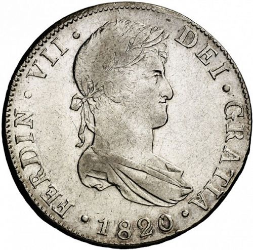 8 Reales Obverse Image minted in SPAIN in 1820M (1808-33  -  FERNANDO VII)  - The Coin Database