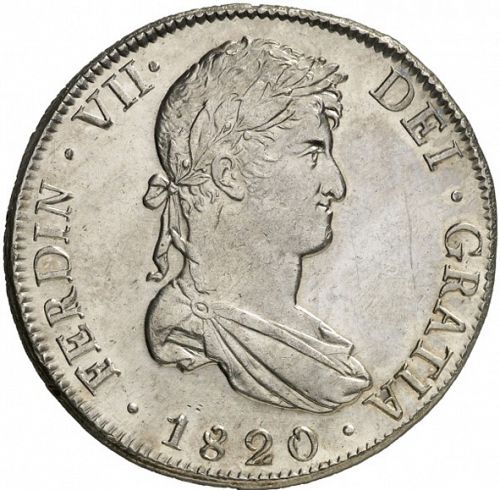 8 Reales Obverse Image minted in SPAIN in 1820PJ (1808-33  -  FERNANDO VII)  - The Coin Database