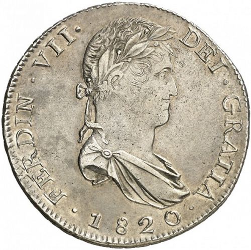 8 Reales Obverse Image minted in SPAIN in 1820RG (1808-33  -  FERNANDO VII)  - The Coin Database