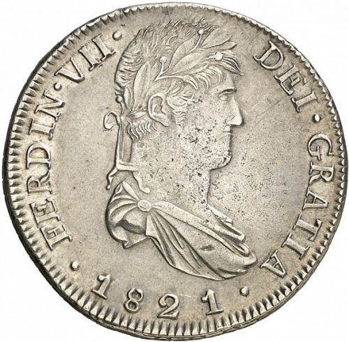 8 Reales Obverse Image minted in SPAIN in 1821RG (1808-33  -  FERNANDO VII)  - The Coin Database