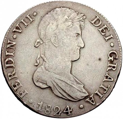 8 Reales Obverse Image minted in SPAIN in 1824G (1808-33  -  FERNANDO VII)  - The Coin Database