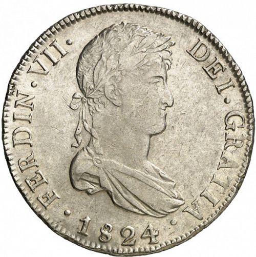 8 Reales Obverse Image minted in SPAIN in 1824PJ (1808-33  -  FERNANDO VII)  - The Coin Database
