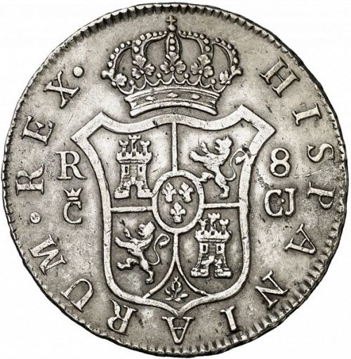 8 Reales Reverse Image minted in SPAIN in 1811CJ (1808-33  -  FERNANDO VII)  - The Coin Database