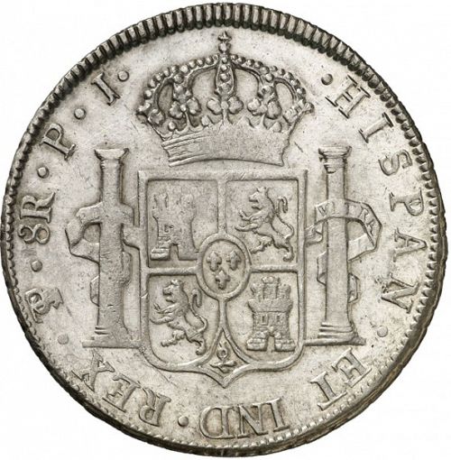 8 Reales Reverse Image minted in SPAIN in 1814PJ (1808-33  -  FERNANDO VII)  - The Coin Database