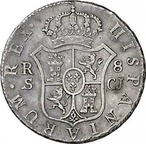 8 Reales Reverse Image minted in SPAIN in 1820CJ (1808-33  -  FERNANDO VII)  - The Coin Database
