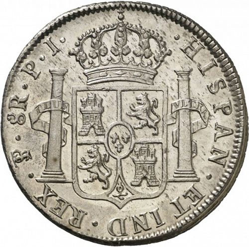 8 Reales Reverse Image minted in SPAIN in 1820PJ (1808-33  -  FERNANDO VII)  - The Coin Database