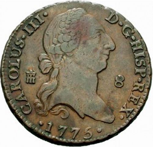 8 Maravedies Obverse Image minted in SPAIN in 1775 (1759-88  -  CARLOS III)  - The Coin Database