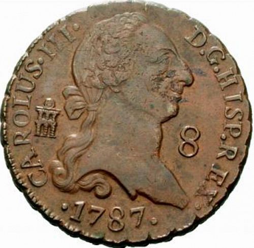 8 Maravedies Obverse Image minted in SPAIN in 1787 (1759-88  -  CARLOS III)  - The Coin Database