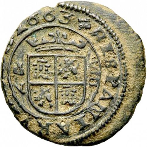 8 Maravedies Reverse Image minted in SPAIN in 1663N (1621-65  -  FELIPE IV)  - The Coin Database
