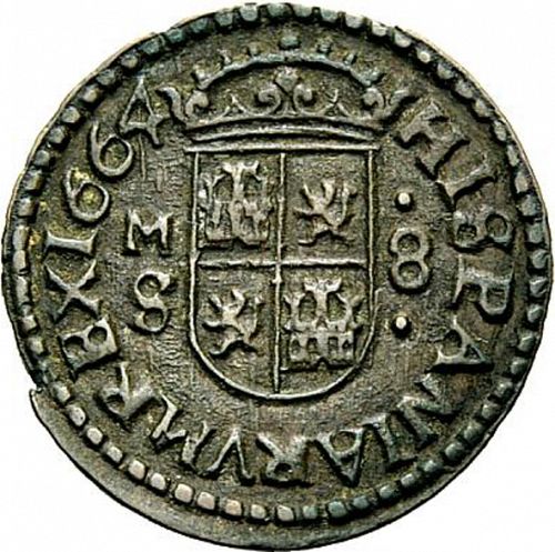 8 Maravedies Reverse Image minted in SPAIN in 1664S (1621-65  -  FELIPE IV)  - The Coin Database