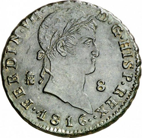 8 Maravedies Obverse Image minted in SPAIN in 1816 (1808-33  -  FERNANDO VII)  - The Coin Database
