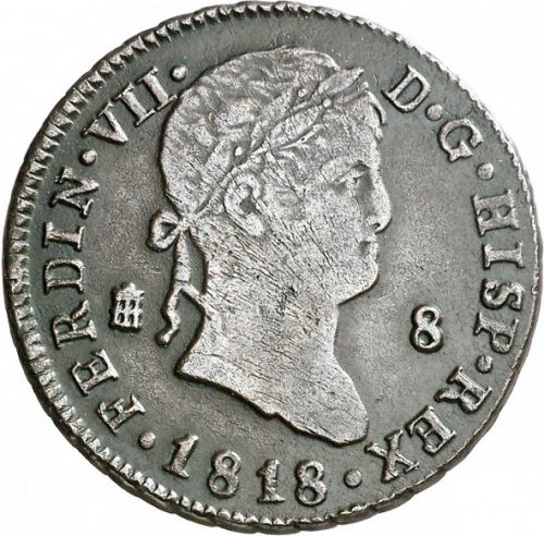 8 Maravedies Obverse Image minted in SPAIN in 1818 (1808-33  -  FERNANDO VII)  - The Coin Database