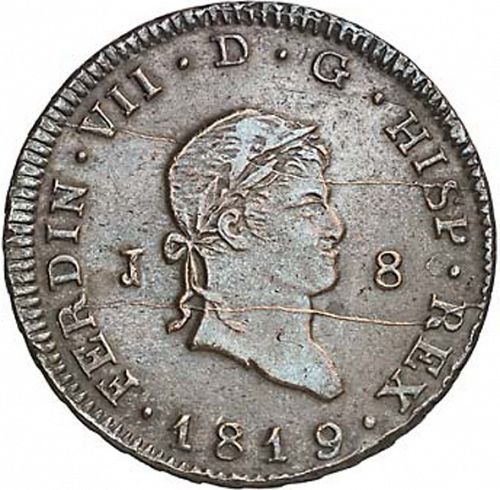 8 Maravedies Obverse Image minted in SPAIN in 1819 (1808-33  -  FERNANDO VII)  - The Coin Database