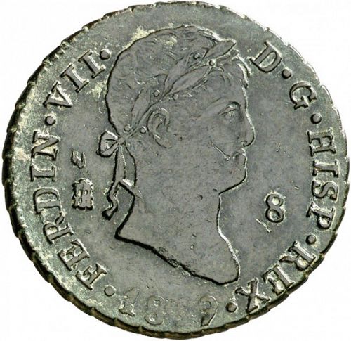 8 Maravedies Obverse Image minted in SPAIN in 1819 (1808-33  -  FERNANDO VII)  - The Coin Database