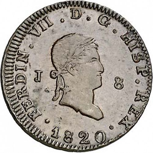 8 Maravedies Obverse Image minted in SPAIN in 1820 (1808-33  -  FERNANDO VII)  - The Coin Database