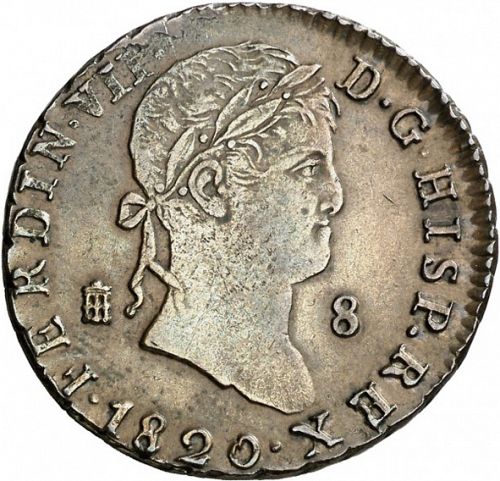 8 Maravedies Obverse Image minted in SPAIN in 1820 (1808-33  -  FERNANDO VII)  - The Coin Database