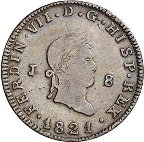 8 Maravedies Obverse Image minted in SPAIN in 1821 (1808-33  -  FERNANDO VII)  - The Coin Database