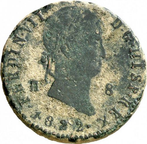 8 Maravedies Obverse Image minted in SPAIN in 1822 (1808-33  -  FERNANDO VII)  - The Coin Database