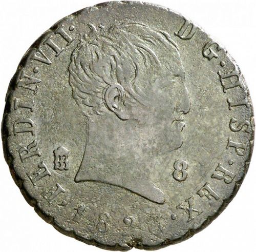 8 Maravedies Obverse Image minted in SPAIN in 1823 (1808-33  -  FERNANDO VII)  - The Coin Database