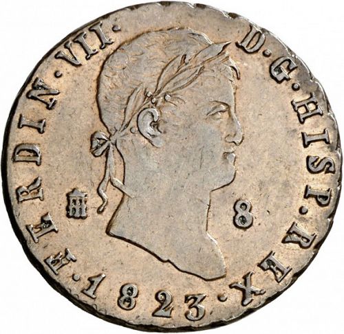 8 Maravedies Obverse Image minted in SPAIN in 1823 (1808-33  -  FERNANDO VII)  - The Coin Database