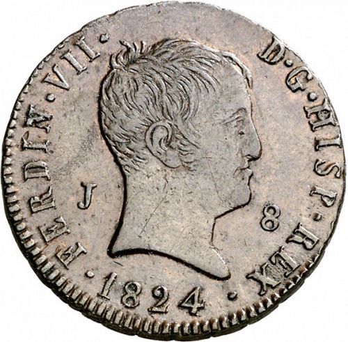 8 Maravedies Obverse Image minted in SPAIN in 1824 (1808-33  -  FERNANDO VII)  - The Coin Database