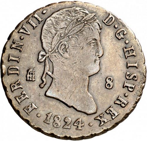 8 Maravedies Obverse Image minted in SPAIN in 1824 (1808-33  -  FERNANDO VII)  - The Coin Database