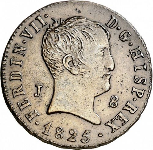 8 Maravedies Obverse Image minted in SPAIN in 1825 (1808-33  -  FERNANDO VII)  - The Coin Database