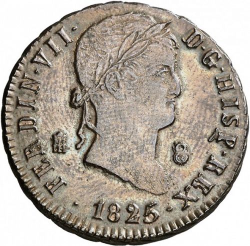 8 Maravedies Obverse Image minted in SPAIN in 1825 (1808-33  -  FERNANDO VII)  - The Coin Database