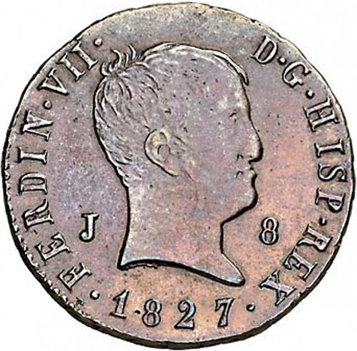 8 Maravedies Obverse Image minted in SPAIN in 1827 (1808-33  -  FERNANDO VII)  - The Coin Database