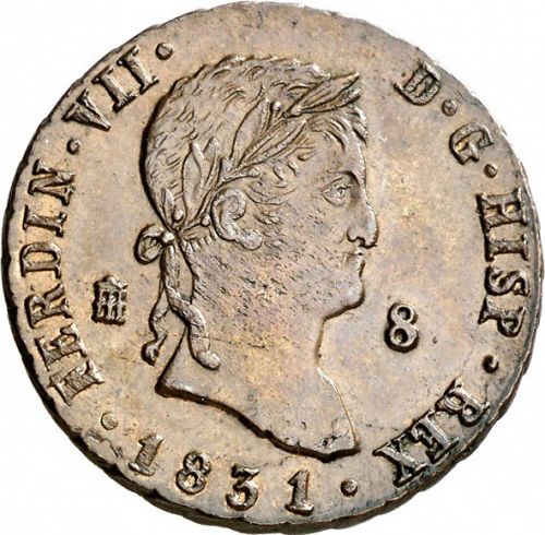 8 Maravedies Obverse Image minted in SPAIN in 1831 (1808-33  -  FERNANDO VII)  - The Coin Database